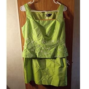 Vintage Silk Skirt Set Green Embroidered Beaded 2pc Top Skirt Sz 10 Slow Fashion